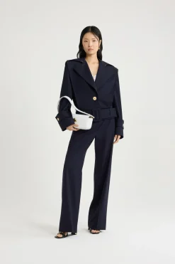 Belted jacket in sustainable technical wool twill