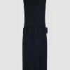 Belted midi dress in lightweight recycled nylon