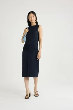Belted midi dress in lightweight recycled nylon