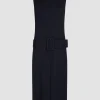 Belted midi dress in sustainable technical wool twill