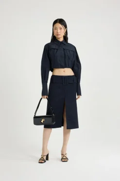 Belted midi skirt in lightweight recycled nylon
