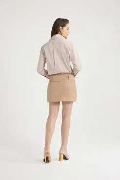 Belted mini skirt in organic cotton twill