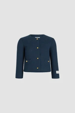 Boxy collarless jacket in lightweight organic cotton tweed