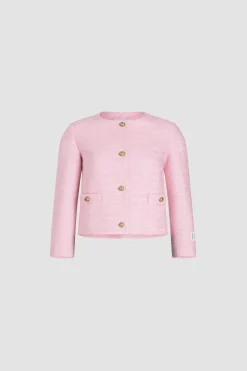 Boxy collarless jacket in lightweight organic cotton tweed
