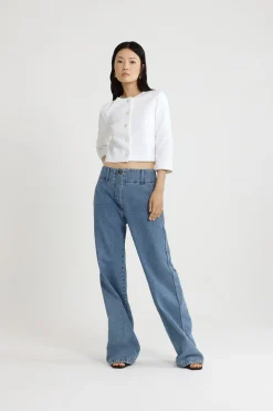 Boxy collarless jacket in quilted sustainable viscose blend