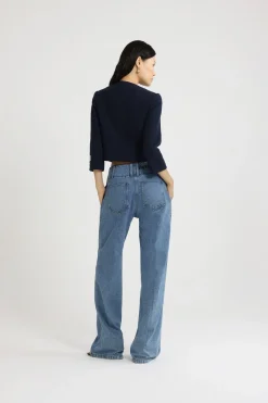 Boxy collarless jacket in lightweight organic cotton tweed