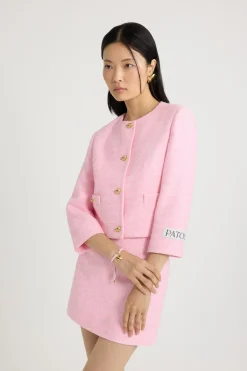 Boxy collarless jacket in lightweight organic cotton tweed