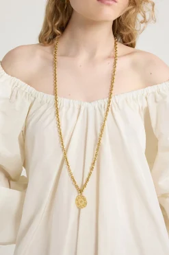 Coin pendant necklace in gold-plated brass