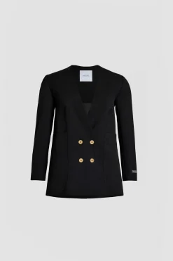 Collarless double-breasted jacket in tech wool