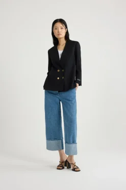 Collarless double-breasted jacket in tech wool