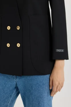 Collarless double-breasted jacket in tech wool