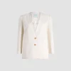 Collarless jacket in sustainable technical wool twill
