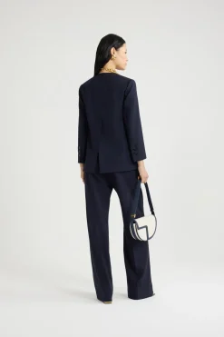 Collarless jacket in sustainable technical wool twill