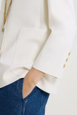 Collarless jacket in sustainable technical wool twill