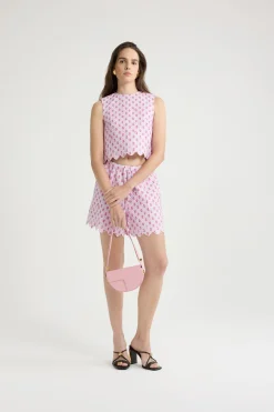 Crop top in printed quilted sustainable viscose blend