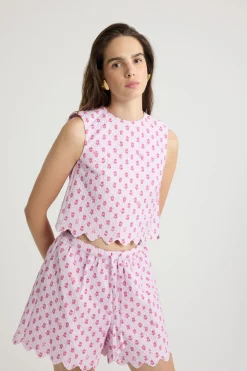 Crop top in printed quilted sustainable viscose blend