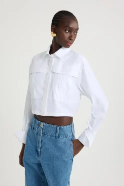 Cropped safari shirt in organic cotton poplin