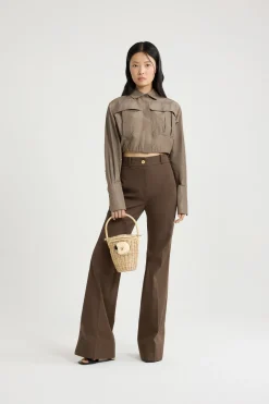 Cropped safari shirt in recycled faille