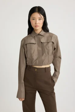 Cropped safari shirt in recycled faille
