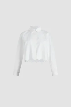 Cropped scalloped shirt in organic cotton poplin