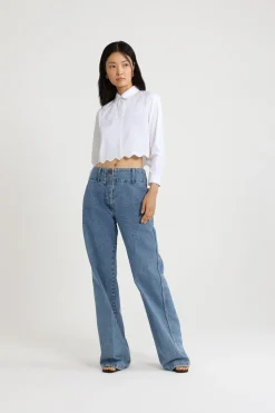 Cropped scalloped shirt in organic cotton poplin