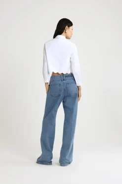 Cropped scalloped shirt in organic cotton poplin