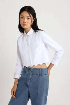 Cropped scalloped shirt in organic cotton poplin