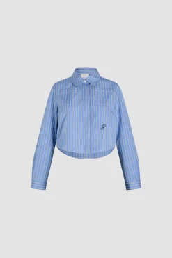 Cropped shirt in printed organic cotton poplin