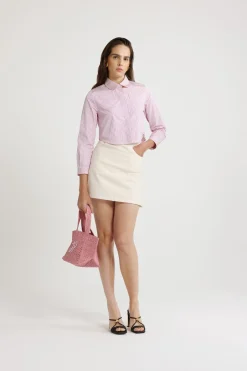 Cropped shirt in printed organic cotton poplin
