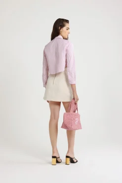 Cropped shirt in printed organic cotton poplin