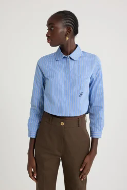 Cropped shirt in printed organic cotton poplin