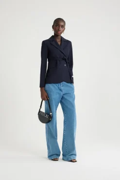 Fitted belted jacket in sustainable technical wool twill