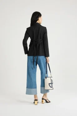 Fitted belted jacket in sustainable technical wool twill