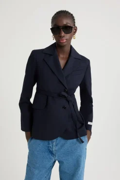 Fitted belted jacket in sustainable technical wool twill