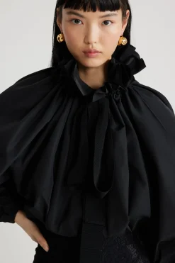 Grosgrain puff sleeve faille top