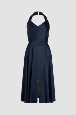 Halterneck midi dress in satin