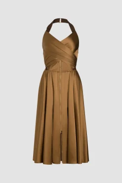 Halterneck midi dress in satin