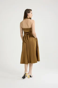 Halterneck midi dress in satin
