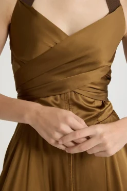 Halterneck midi dress in satin