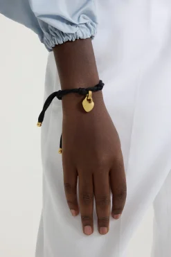 Heart bracelet in gold-plated brass and cotton