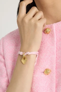Heart bracelet in gold-plated brass and cotton