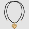 Heart pendant necklace in gold-plated brass and cotton