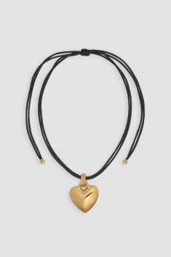 Heart pendant necklace in gold-plated brass and cotton