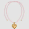 Heart pendant necklace in gold-plated brass and cotton