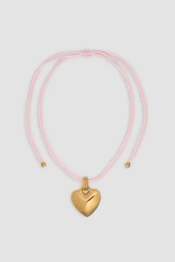 Heart pendant necklace in gold-plated brass and cotton