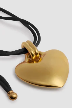 Heart pendant necklace in gold-plated brass and cotton