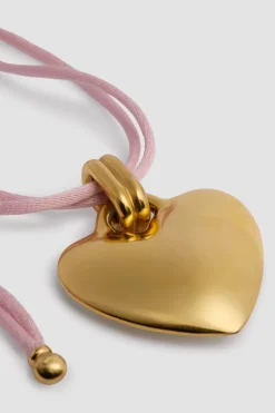 Heart pendant necklace in gold-plated brass and cotton