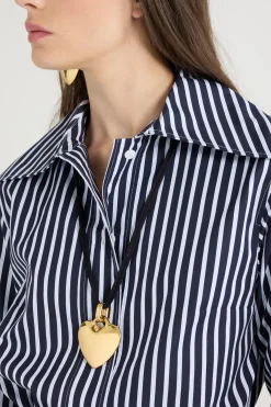 Heart pendant necklace in gold-plated brass and cotton