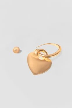 Heart single hoop earring in gold-plated brass