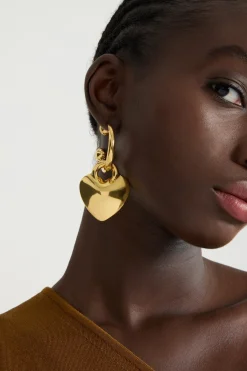 Heart single hoop earring in gold-plated brass